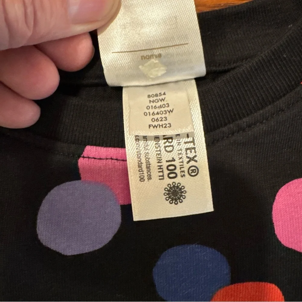 Hanna Andersson long sleeve Tshirt dress size 120 6/7 EUC  black with polka dots